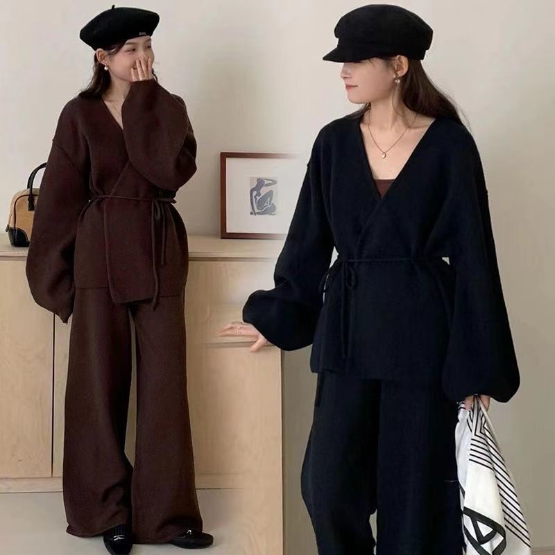 Coat Autumn and Winter Fashion Loose Knitwear Suit Two-Piece Women's Ancient New Knitwear Chinese Top New Style