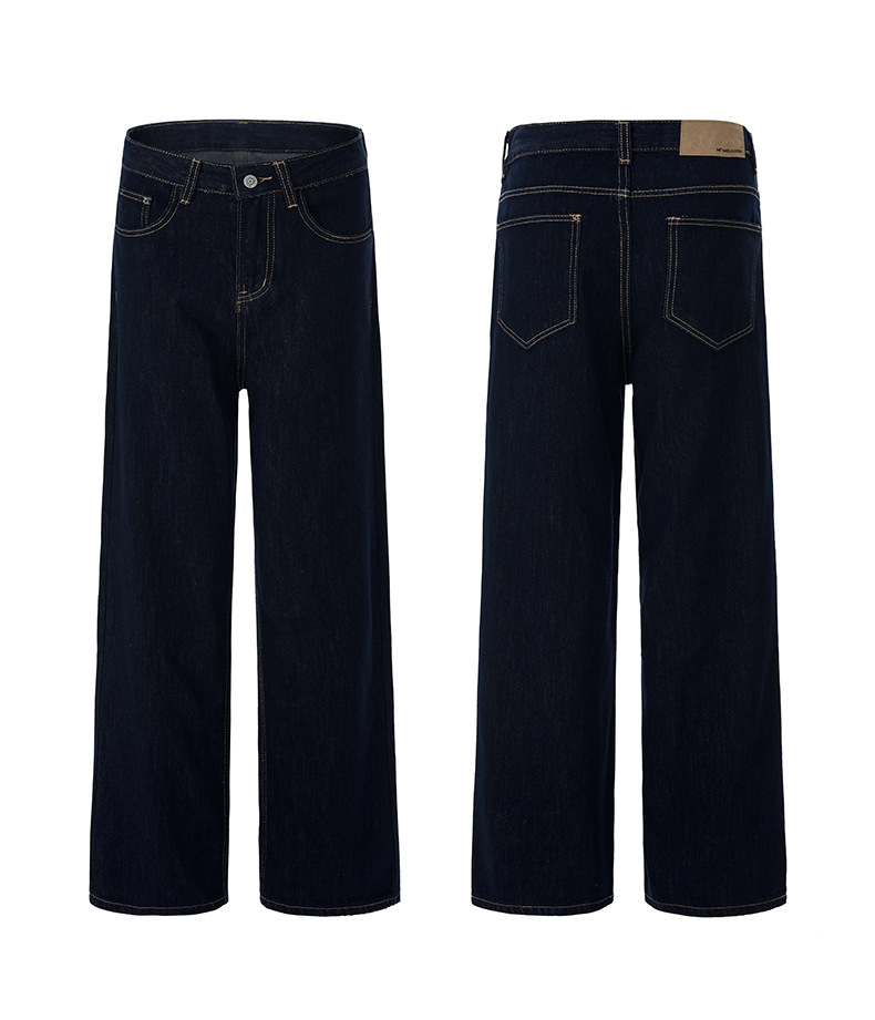 Men's American Vintage Straight Leg Jeans Classic Deep Blue And Black Denim Pants for Relaxed Fit_viptrois.com