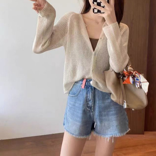 Summer Sheer Minimalist Ice Silk Outerwear, Openwork Knit Cardigan, Air Conditioning Shirt, Overlay Top, Sun Protection Women's Thin Outerwear