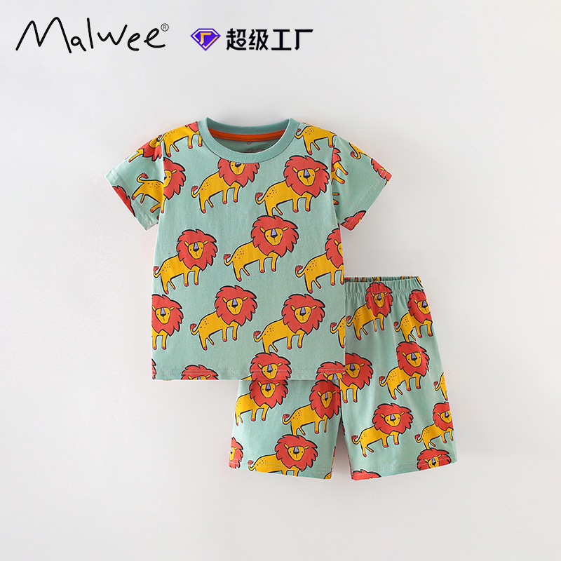 Trajes de niños malwee transfronterizos de verano nuevos niños europeos y estadounidenses de cuello redondo camiseta de manga corta guapo conjunto de dos piezas