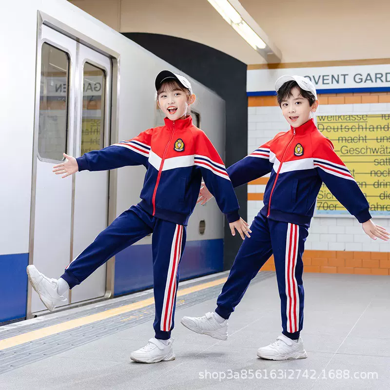 小学生校服春秋装红色三件套幼儿园园服英伦风运动棒球服儿童班服