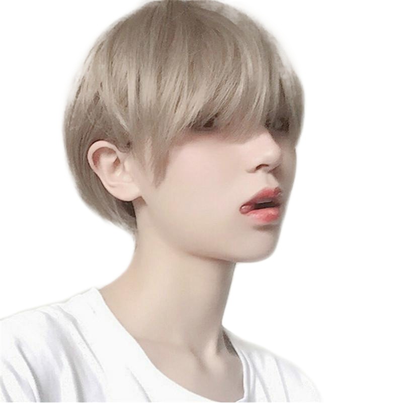 Two-dimensional oblique bangs short straight hair handsome men and women fake Zhengtai fake hair grandma gray simulation scalp whole wig cover