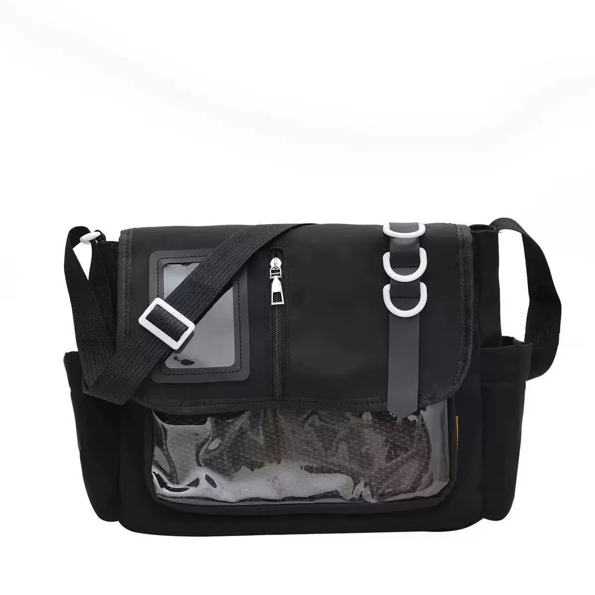 日系尼龙布手提包学院风设计休闲拼接单肩包轻便透明痛包斜挎包潮