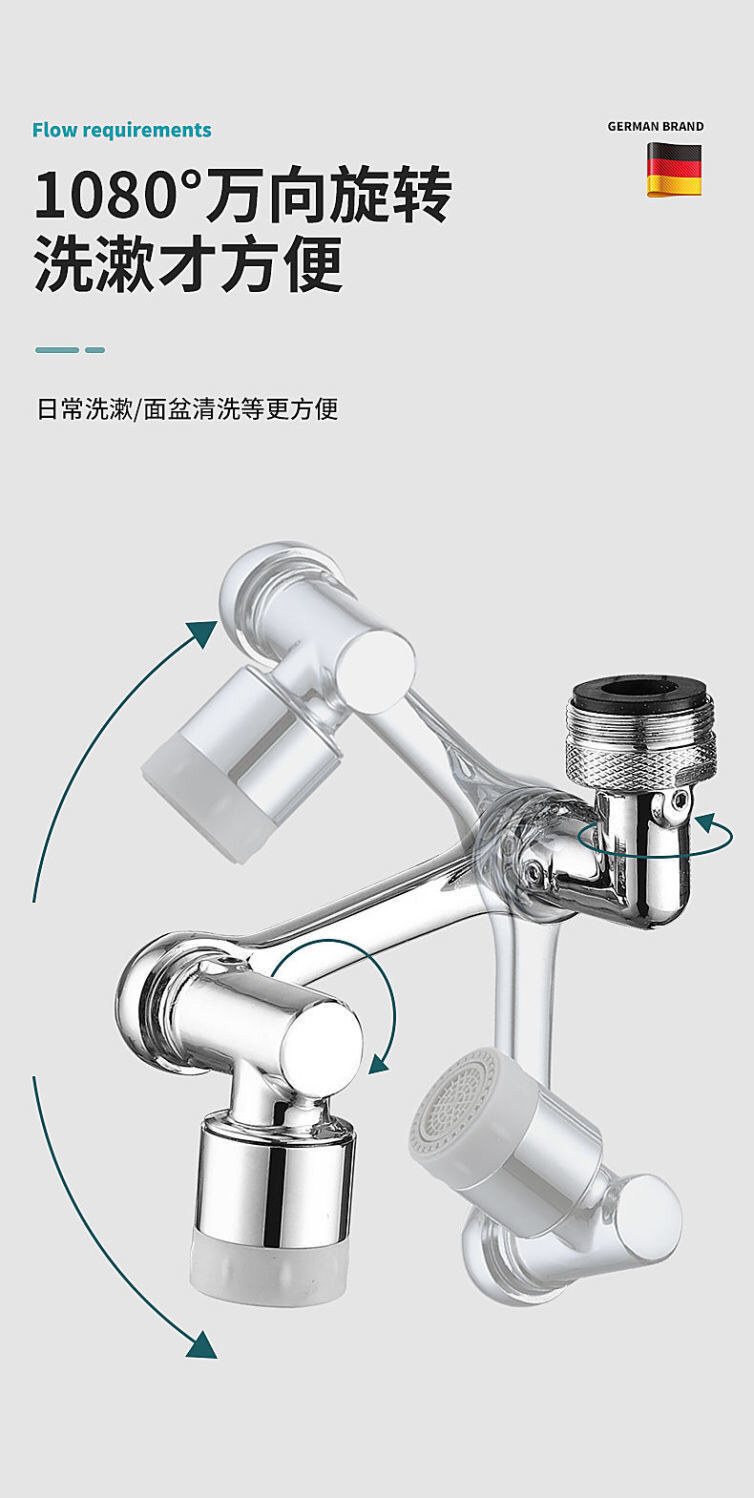 The washbasin is made of all-copper universal mechanical arm, with a rotatable bathroom washbasin and an extended splash-proof faucet of 1080 degrees undefined