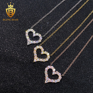 Cross-border European and American S925 Sterling Silver Necklace Inlaid with D-color Moissanite Niche Light Luxury Heart-shaped Pendant Collarbone Necklace