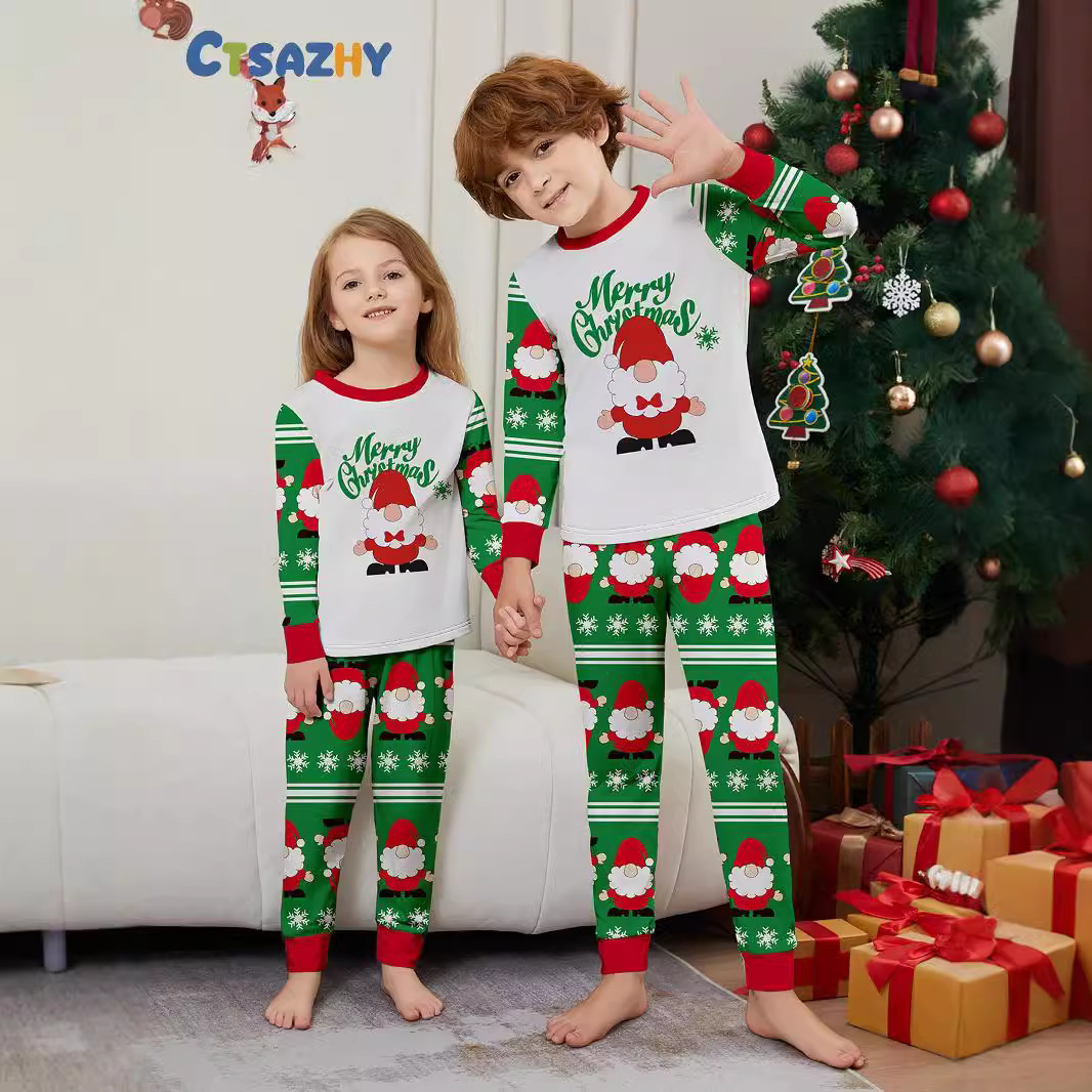 Božićna slova Djeda Mraza s pahuljicama Božićno obiteljsko odijelo s otiskom kućne odjeće za spavanje_voghion.com