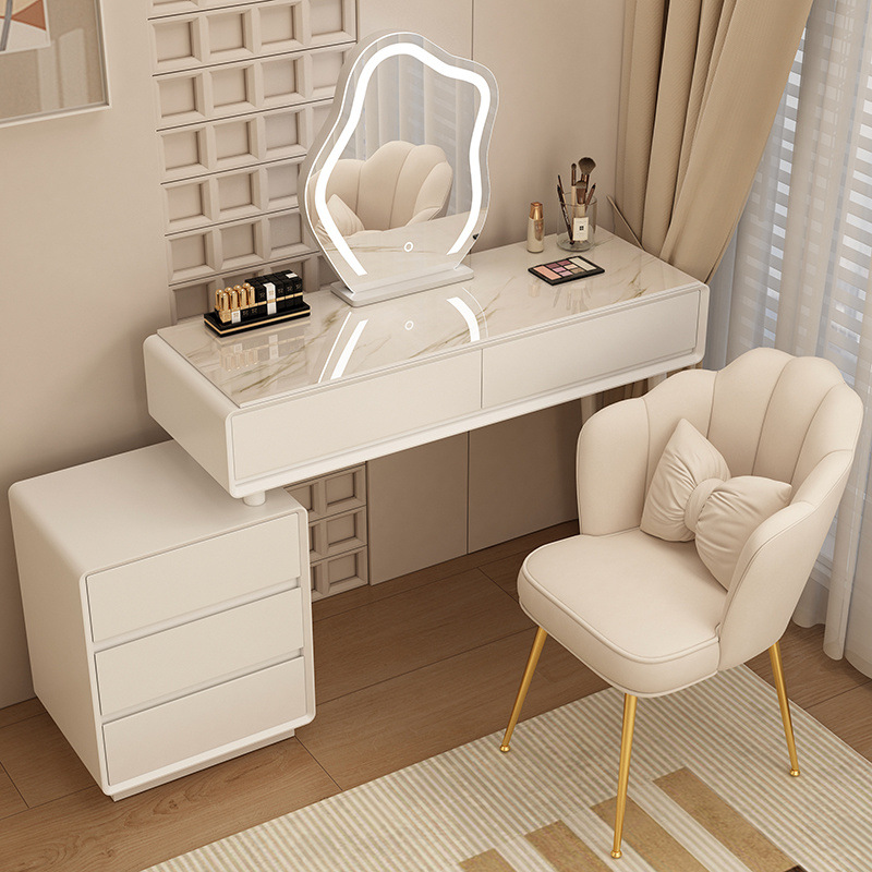 Madera maciza tablero de roca mesa de tocador de estilo de viento silencioso mesa de maquillaje de estilo de viento crema gabinete de almacenamiento mesas de cabecera de cama pequeñas mesas de maquillaje en una