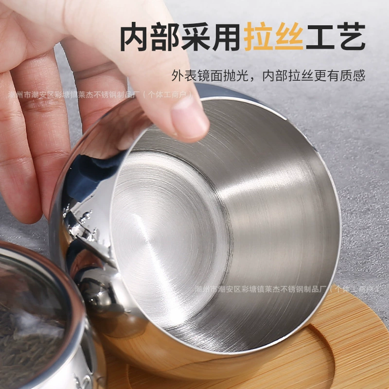 304 stainless steel seasoning box kitchen household commercial seasoning jar seasoning combination bamboo rack set seasoning bottle
