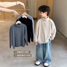男童POLO领毛衣秋冬款软糯高弹针织衫中大童韩版儿童打底衫上衣