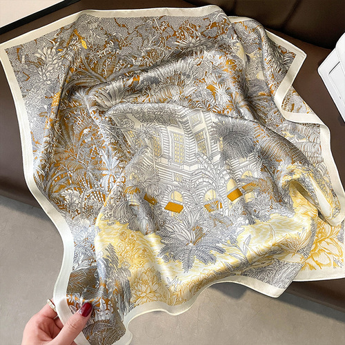 [Wholesale] Jungle Floral Silk Scarf 70 Square Scarf 100% Mulberry Silk Women's Versatile Spring and Autumn Mom Scarf