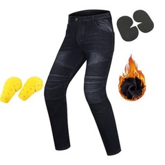冬季加絨防風保暖防摔褲摩托車牛仔褲男女高腰褲機車騎行褲帶護具