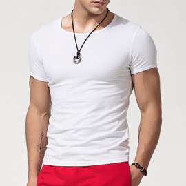 棉男士短袖t恤白色内穿纯色修身打底衫上衣健身运动男装体恤衫