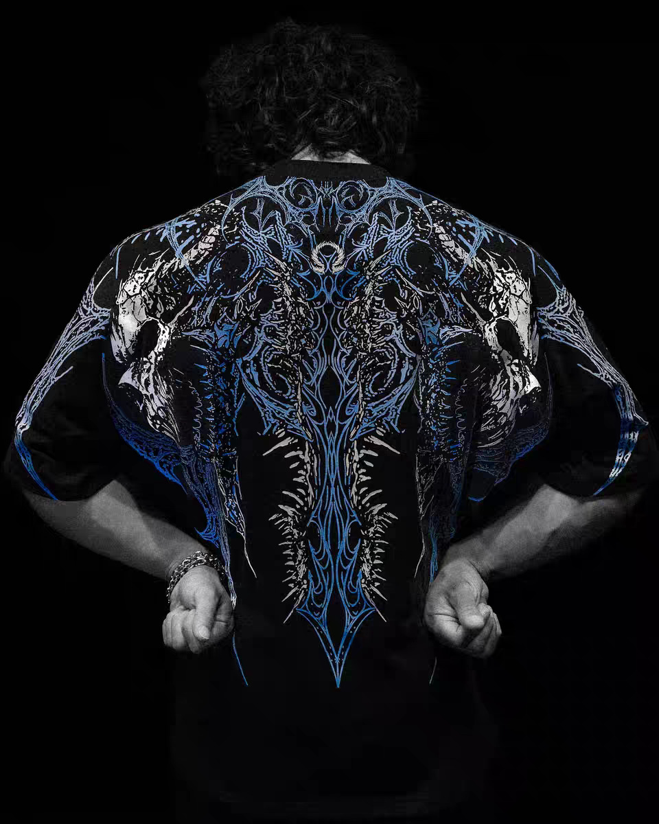 Breathedivinity's New Dark Gothic Dragon Style Loose-fit Plus-size Pure Cotton Men's Short-sleeve T-shirt 008_viptrois.com