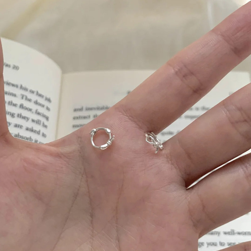 Tiki S925 Sterling Silver Exquisite Simple Bow Ear Buckle Women's Korean Style Mini Rope Elegant Niche Earrings Earrings