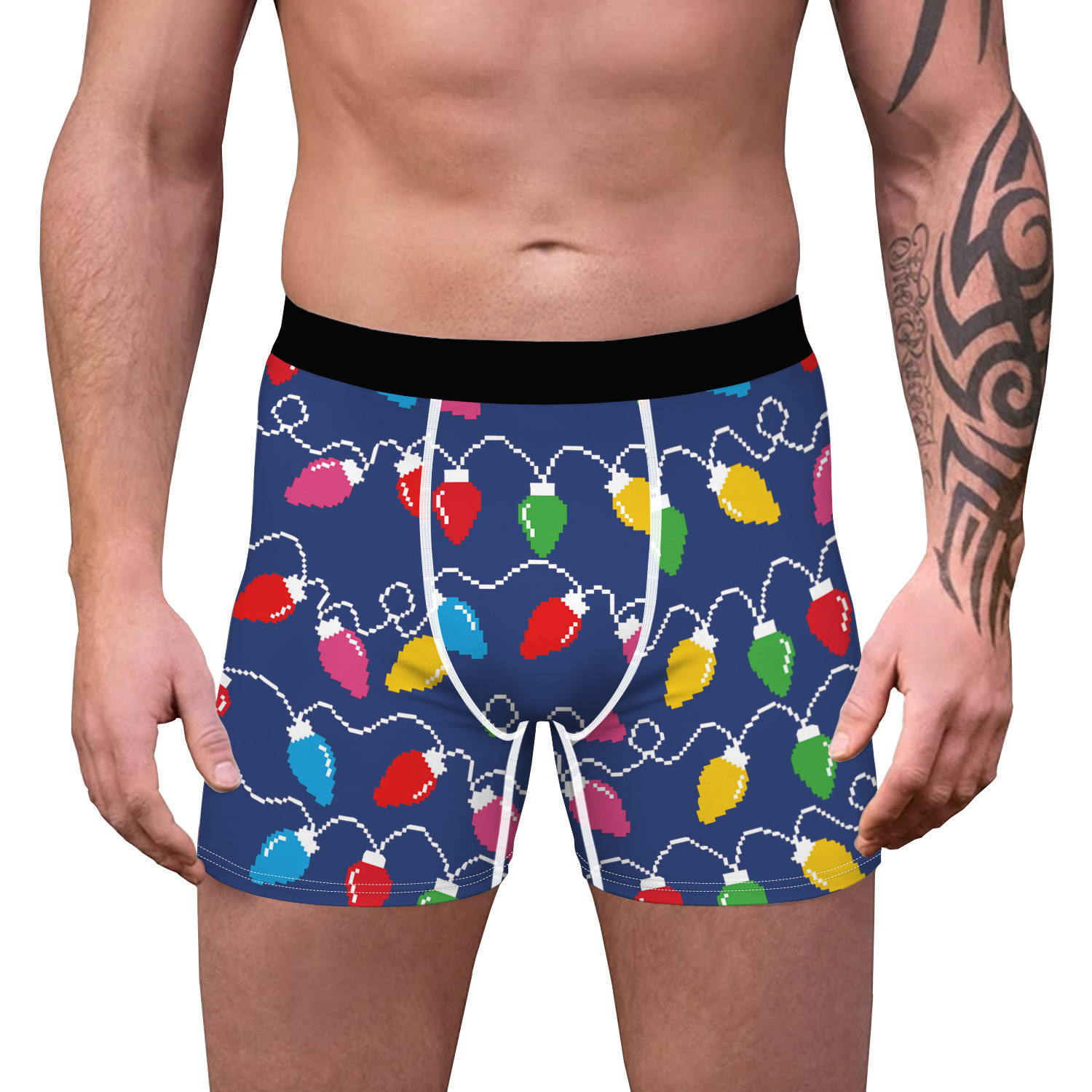 Nouveaux sous-vêtements en polyester à la mode et respirants pour hommes imprimés numériques 3D de noël pour un port confortable avec des sous-vêtements plats_voghion.com