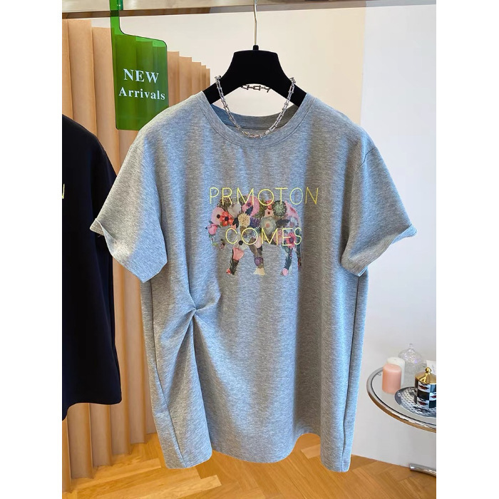 プラスサイズ 120kg 韓国ツイストデザイングレースリットコットン Tシャツレディース半袖夏ルーズラウンドネックトップ|undefined