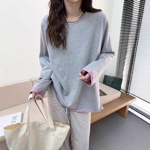 Real Shot Spring and Autumn New Korean Style Design Sense All-match Casual Chic Contrast Color Curl Stitching Loose plus size Sweatshirt for Women