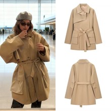 亚马逊2025秋季新款欧美风跨境时尚女装简约腰带长袖纯色翻领风衣