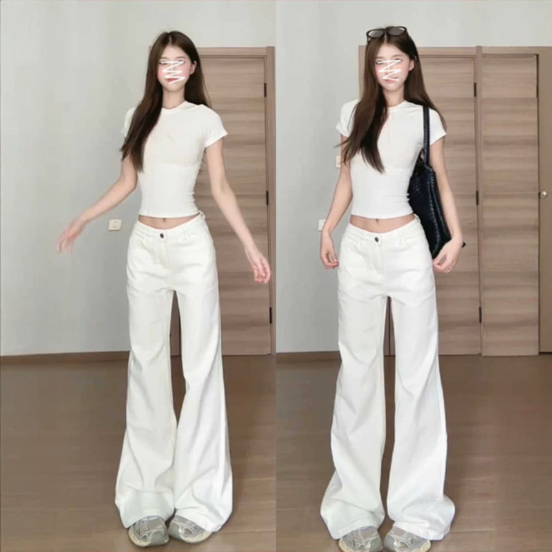 American-Style Low-Waist White Flared Jeans for Women, Straight Loose Fit, 2026 Summer New Style, Non-Tight Leg-Fitting, Floor-Length Bell-Bottom Pants American-Style Low-Waist White Flared Jeans for Women, Straight Loose Fit, 2026 Summer New Style, Non-Tight Leg-Fitting, Floor-Length Bell-Bottom Pants