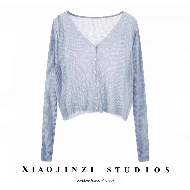 长袖夏季仿亚麻针织衫女开衫外搭短款韩版披肩薄款空调衫防晒0626