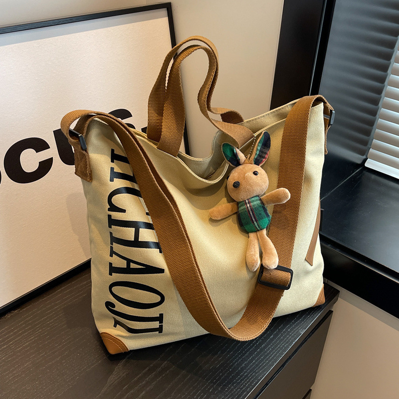 Japanese-Style Canvas Tote Bag Casual Large Capacity Handbag Commuter Student Class Versatile Shoulder Crossbody Bag
