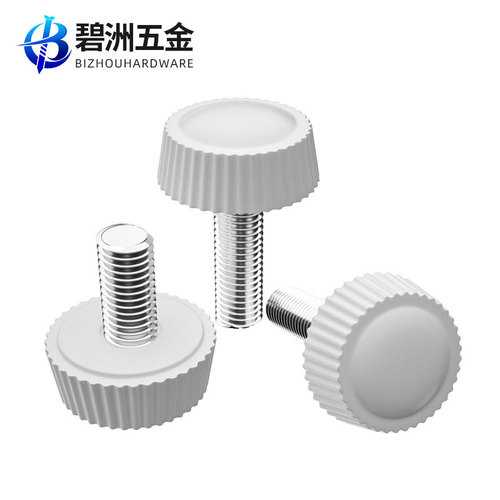 Plastic round head knurled handle screw with rubber tip, black and white plastic twist adjustment knob, M3M4M5M6