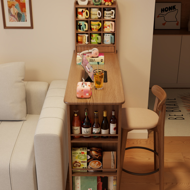 Solid Wood Bar Table Balcony Living Room Partition Retractable Small Apartment High Bar Side Cabinet Sofa Bar Table
