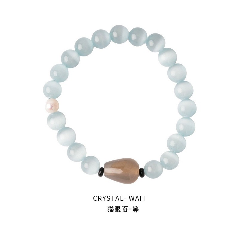 Hanluo~アクアマリンビーズプルブレスレット、ファッショナブルなニッチで絶妙な気質のブレスレット、軽い高級感、ハイエンドで多用途なハンドアクセサリー|undefined