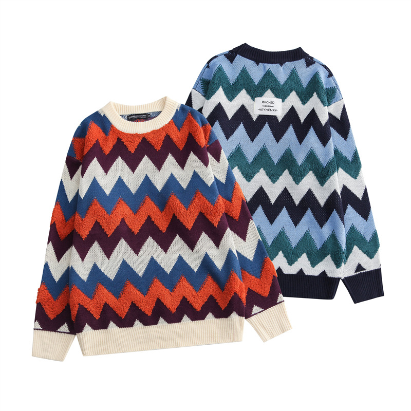 HeyHenry 撞色情侣套头毛衣秋季长袖新款衣服圆领男装百搭针织衫|ru