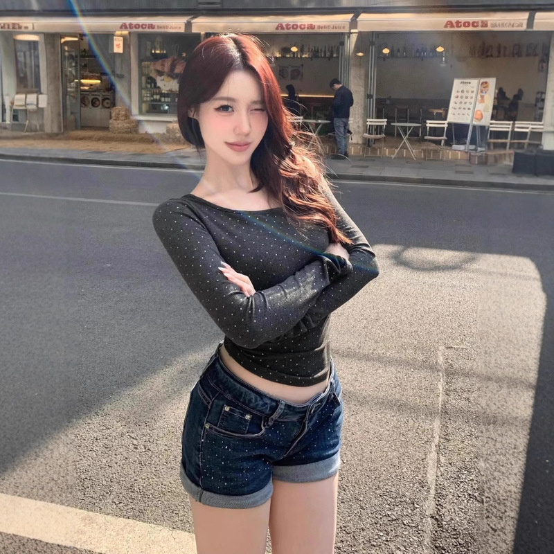 Blue Denim Ultra-Short Shorts for Women in Summer, Sexy Low-Waist Curled Pants, American Hot Tight-Fitting Hip-Hugging Hot Pants for Outer Wear