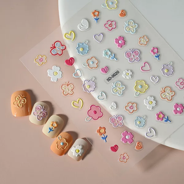 Xiaohongshu Popular Korean Style Small Flower Embossed Stereo Nail Art Stickers Cartoon DIY Waterproof Embossed Stickers Pen Stickers