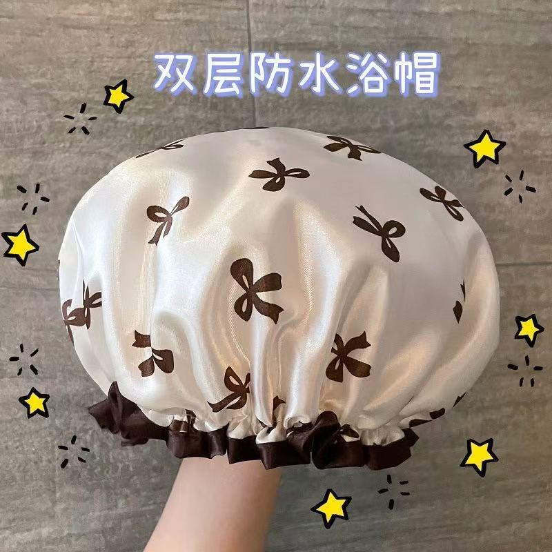 女性用二重層シャワーキャップ、防水入浴、家庭用キッチン、防油タバコヘッドカバー、女の子用ドライヘアマスク、特別なシャワーキャップ、新しいスタイル|undefined