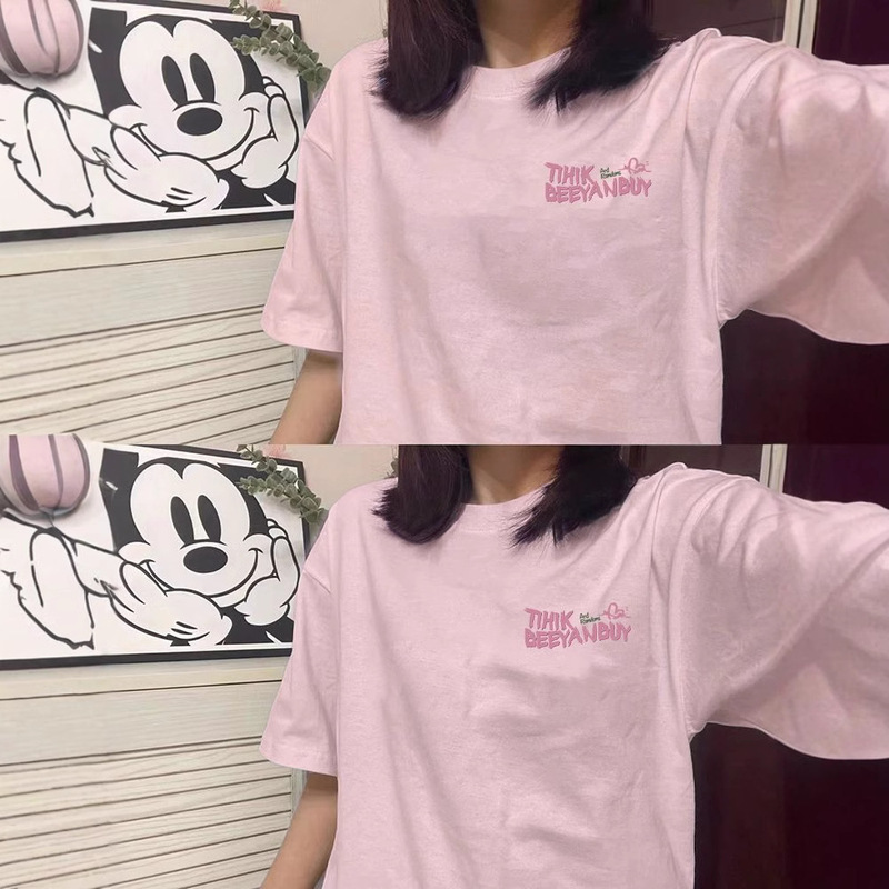 100% 純綿夏丸襟半袖tシャツ女子シンプル学院の怠惰な風が柔らかい隠れ肉が痩せている上着|undefined