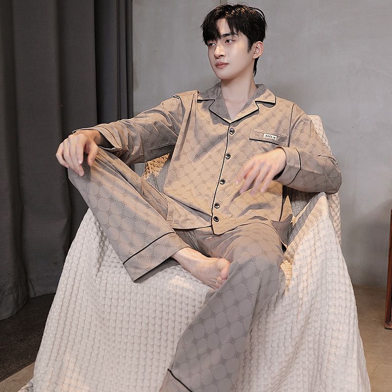 Pijama de hombre otoño y invierno de mangas largas sensación de solapa de moda cómoda ropa casera casual conjunto de ropa exterior