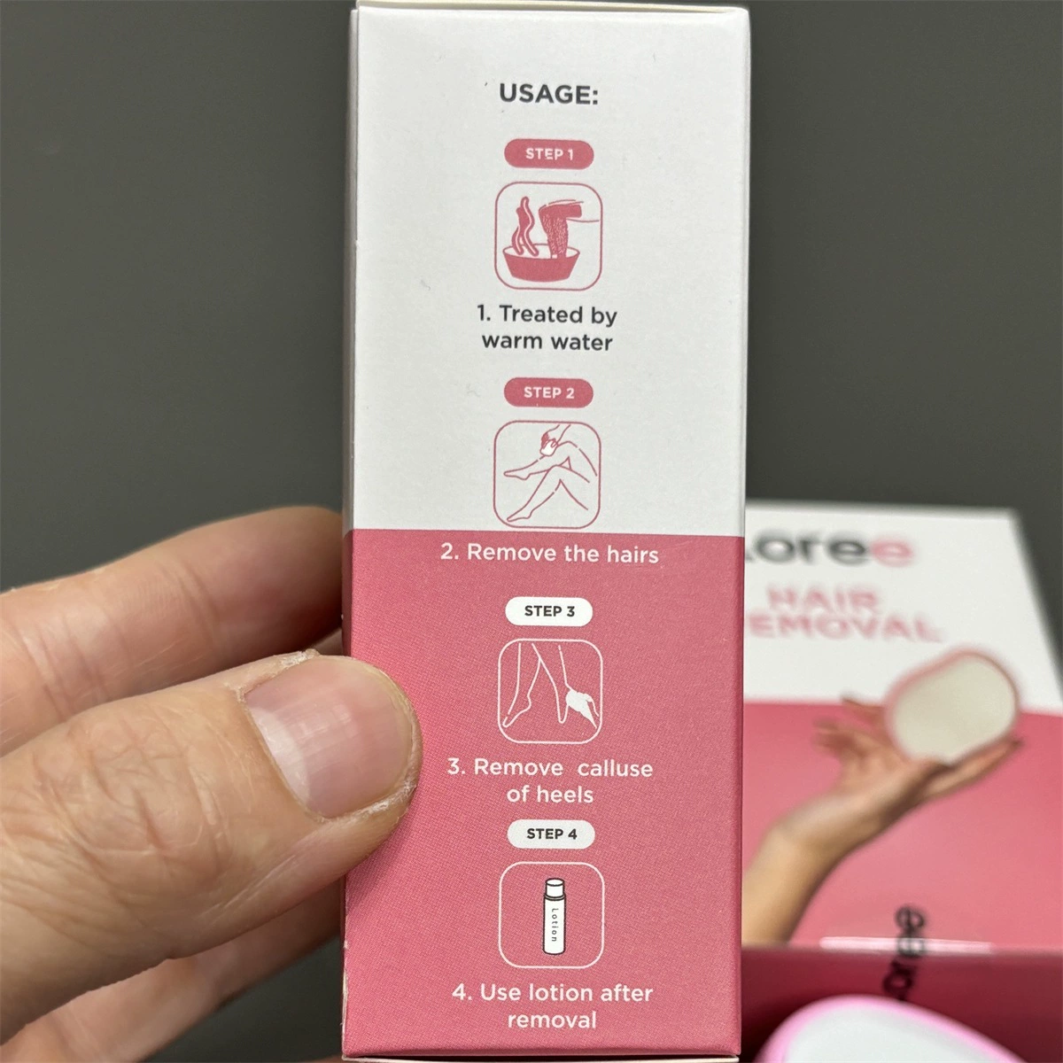 Epilator (Loree) handheld hair removal and exfoliation tool, compact ergonomic design