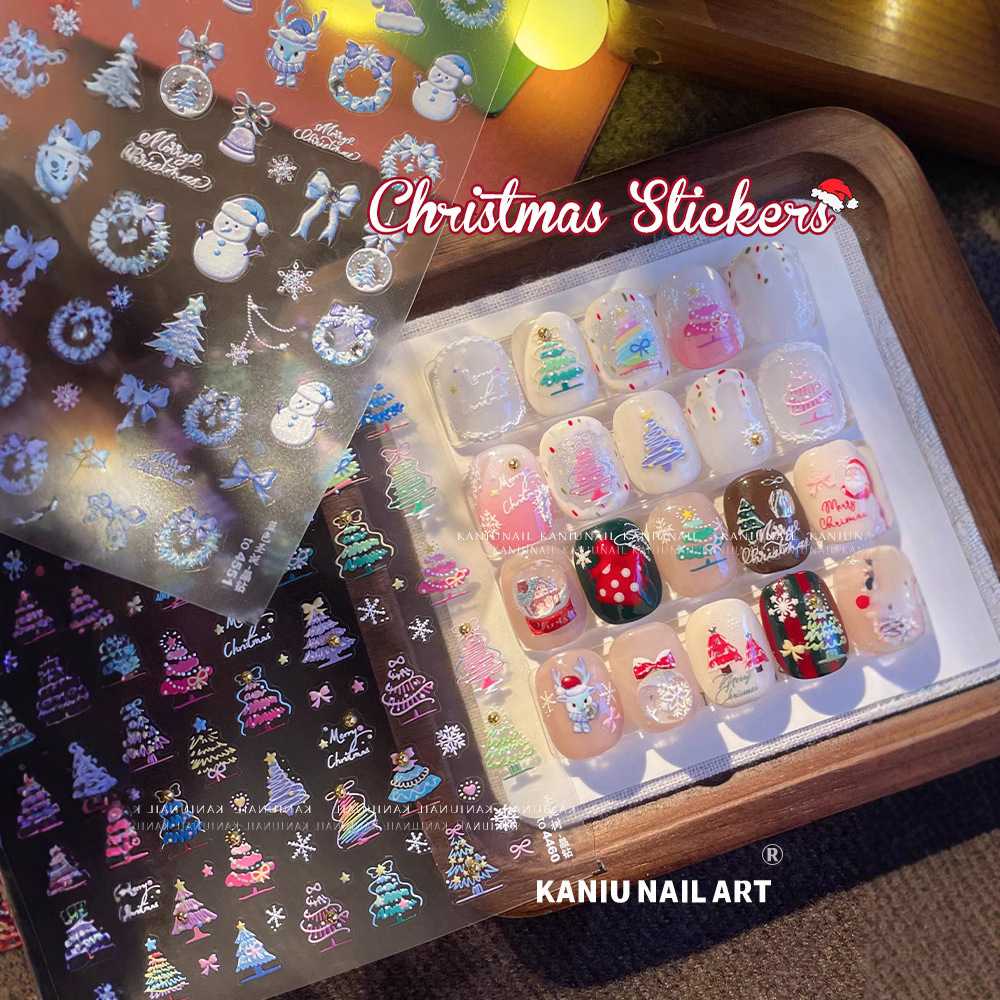 Manicure dopamina dedo pegatinas de cristal perforación calentamiento pegatinas de Navidad 2025 nuevo estereoscopio en relieve pegatinas de uñas decoración al por mayor