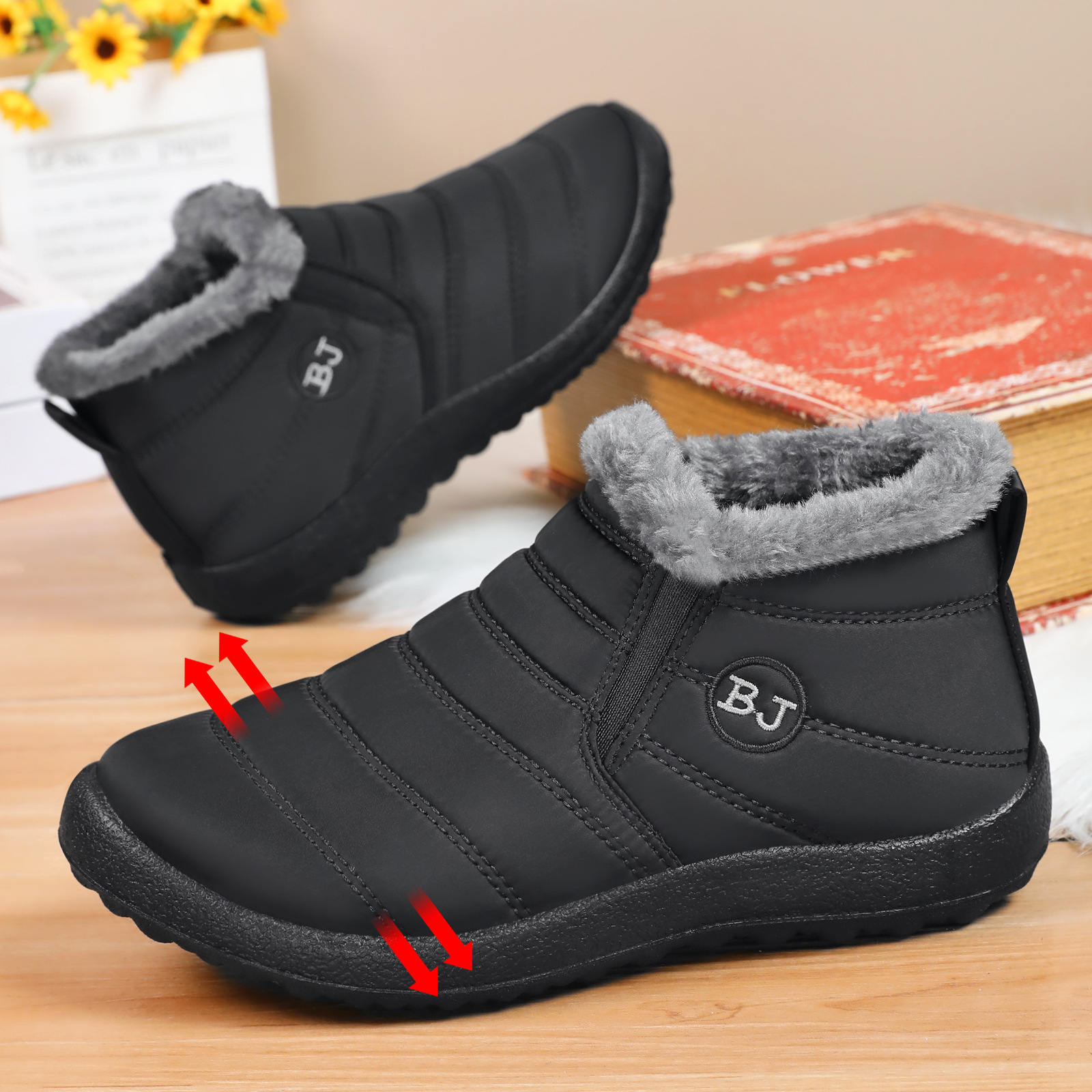 Zapatos de algodón para parejas transfronterizas botas de nieve de tamaño grande botas de algodón gruesas botas de poliuretano calentadas botas cortas a prueba de frío zapatos de mujer