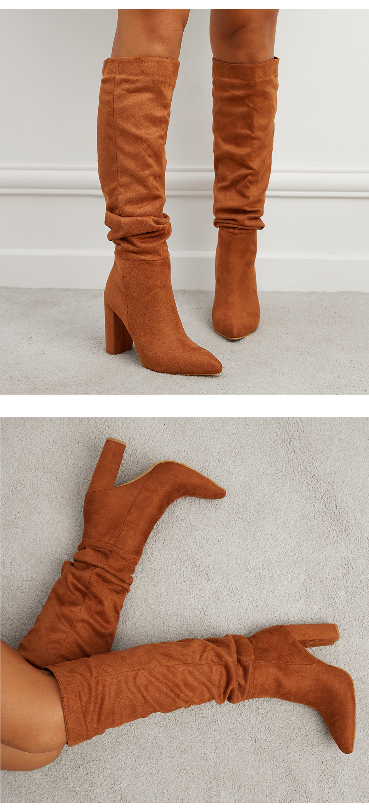 Women's new winter fashion pointed toe women's boots thick heel boots_voghion.com