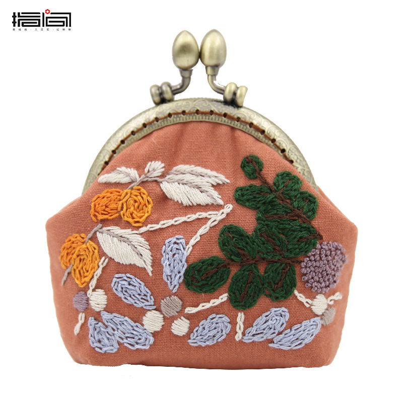Bordado DIY boca hecha a mano paquete de material de la bolsa de oro auto-Bordado de estilo Europeo tridimensional bolsa de tela creativa de almacenamiento billetera