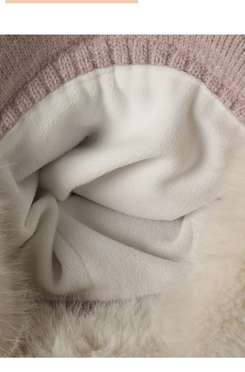 Mũ len beanie nữ lông thỏ giữ ấm mùa thu đông kiểu Hàn Quốc, mũ lưỡi vịt nhỏ có quả cầu lông — màu be chi tiết 5