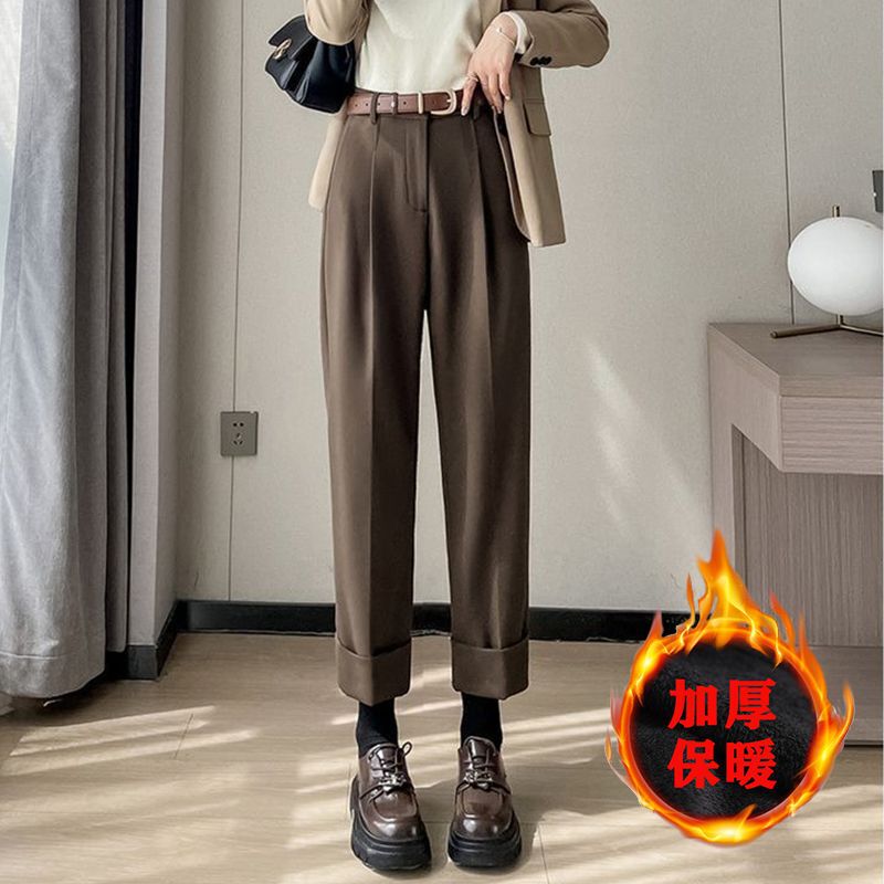 上档次加厚保暖毛呢九分烟管裤女2025秋冬季高腰西装裤直筒哈伦裤|undefined
