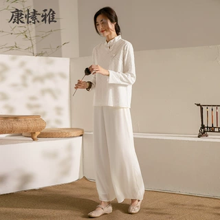 康愫雅新款瑜伽服套装女中国风禅服秋季修身仙气禅意汉服棉麻禅服