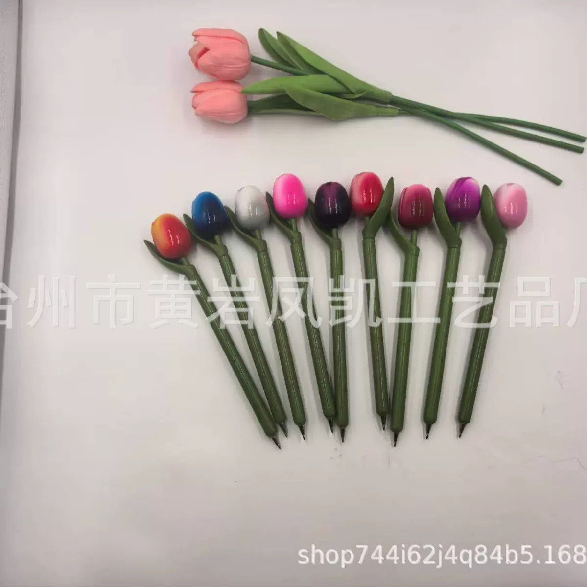 可爱立体木质郁金香仿真花荷兰广告宣传文具桌面黑色圆珠笔伴手礼