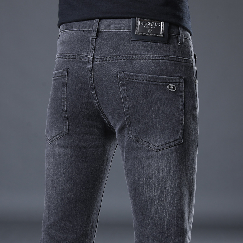 El fabricante de origen una pieza de jeans de todo fósforo negros y grises, pantalones de pie delgados de la marca de moda elástica para hombres
