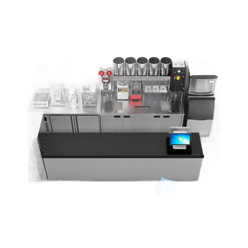 Bar de agua, mesa de té de leche comercial, mesa de trabajo de acero inoxidable, máquina mayorista, equipo completo de tienda de té de leche