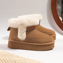 牛皮雪地靴女兔毛口冬季真皮保暖中筒短筒斜口女款棉鞋靴子6010