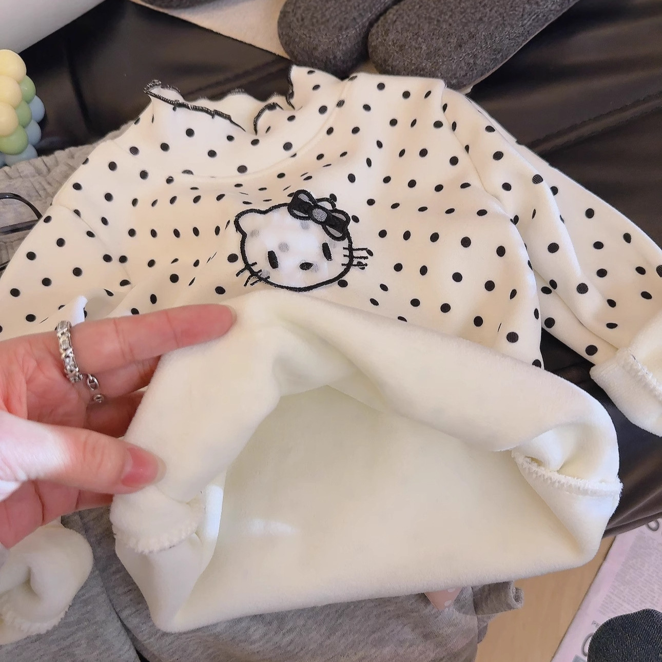 Girls' Winter Thickened High-Neck Warm Long-Sleeve Kitty Cat Versatile Cute Sweet Inner Top