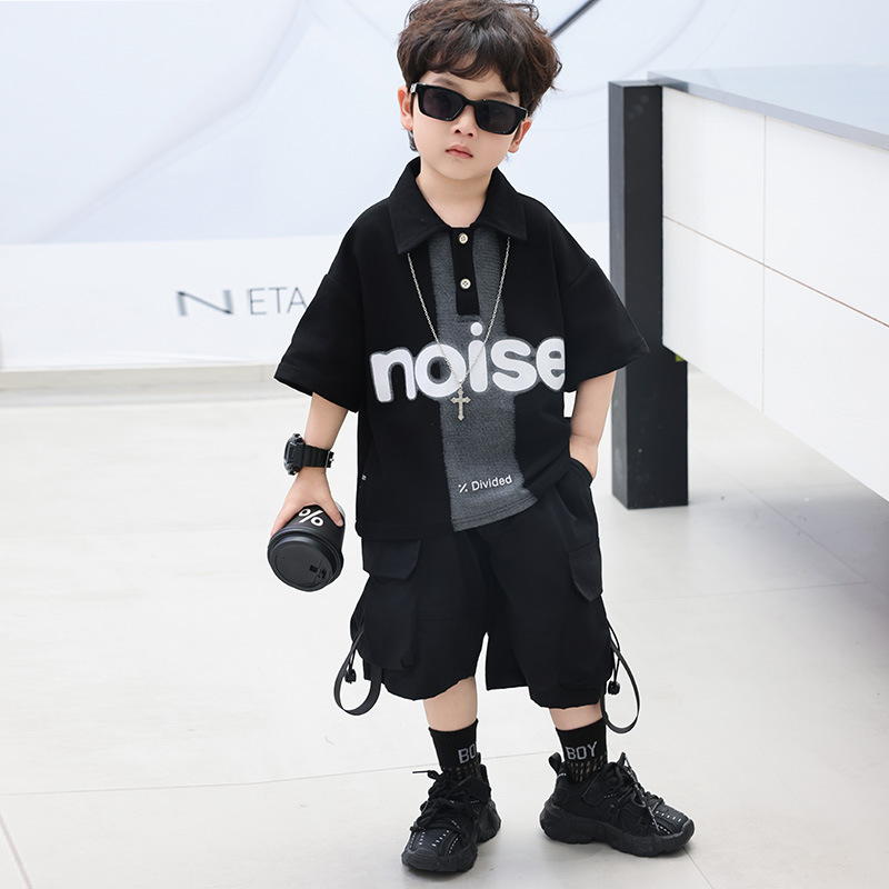 7196 Camisa POLO de verano para niños Pantalones cortos de manga corta de la calle frita para niños 2025 nuevos monos casuales ropa de verano para bebés