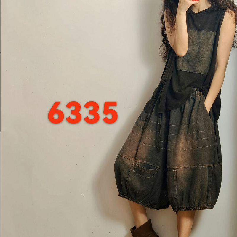 Vintage Washed Denim Lantern Pants for Women 2026 Summer New Loose Fit Versatile Casual Elastic Waist Capri Pants 6335