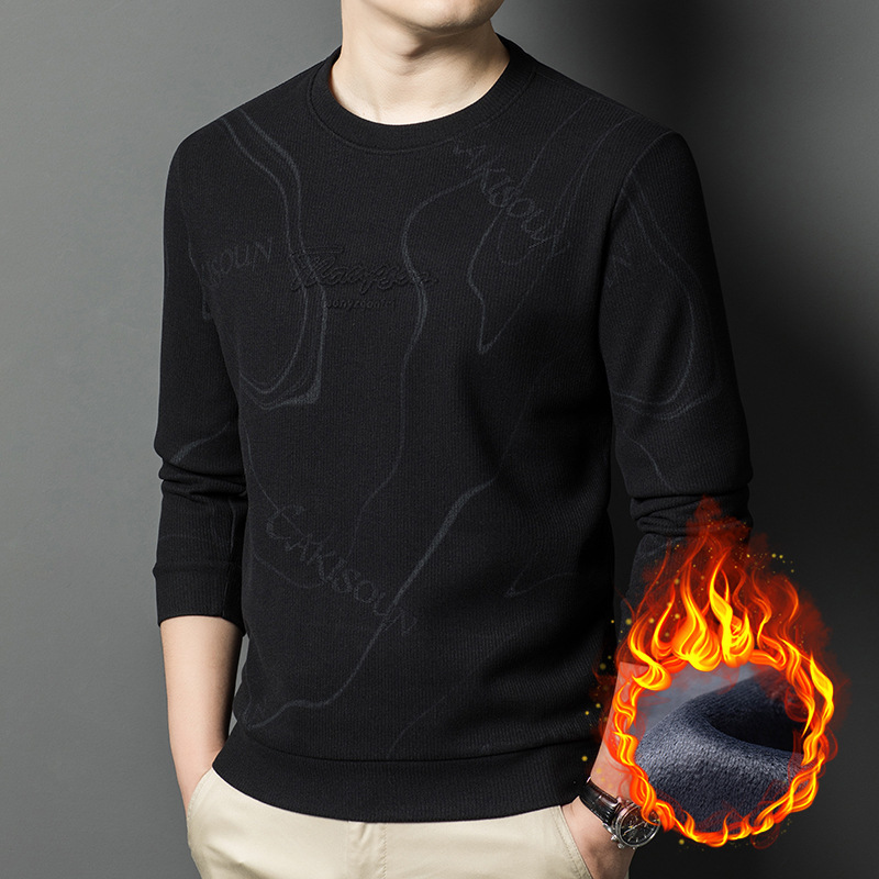 Men's Fleece Hoodie For Autumn And Winter, Simple And Versatile, Loose Round-Neck Thickened T-Shirt For Middle-Aged And_voghion.com